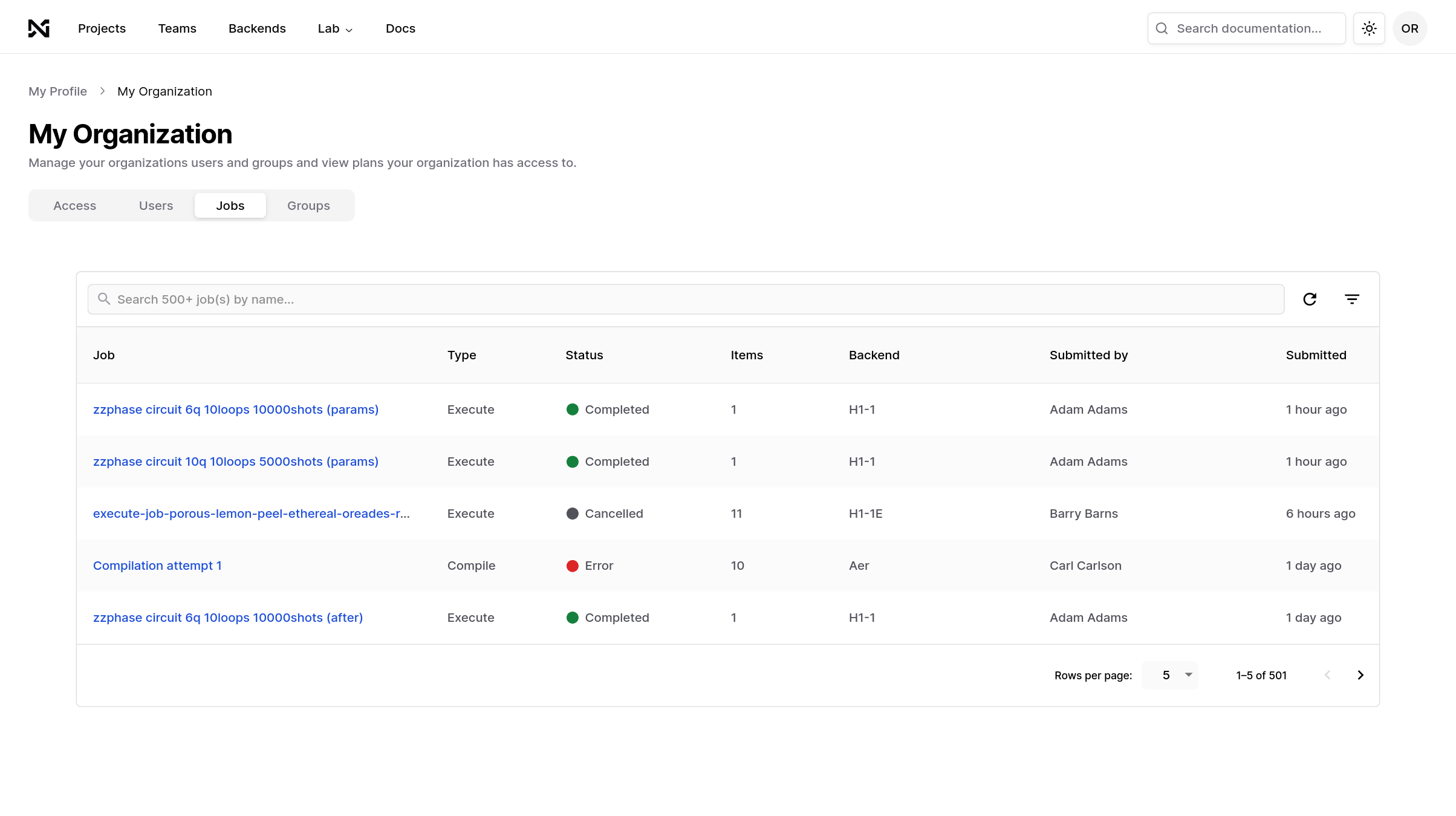 Organization's jobs page